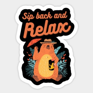 Sip Back and Relax: Capybara's Tropical Retreat Sticker